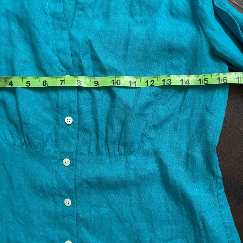 Talbots Irish Linen Button Down Blouse turquoise size 8 euc - Picture 5 of 5